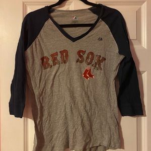 Majestic Gray and Black Long Sleeve Red Sox Tee